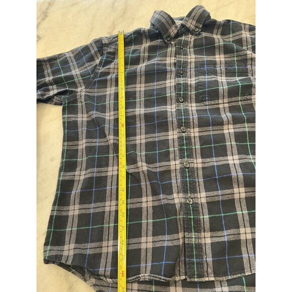 Eddie Bauer Plaid Shirt Large Mens Button Down Black Blue Green Cotton Flannel - Picture 6 of 7